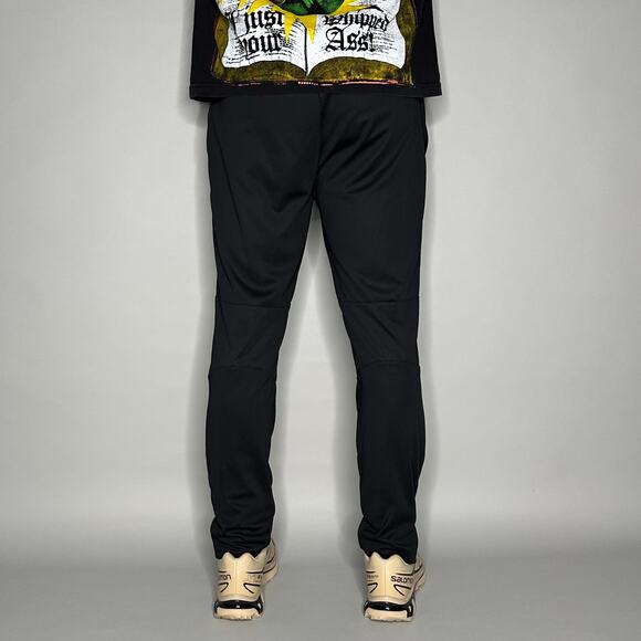 Nike Sweatpants Jet Black Cotton Joggers White Swoosh Dri Fit - Picture 3 of 4